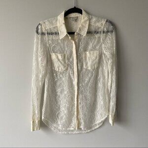 Guess Lace Button Down Stretch  Blouse Shirt